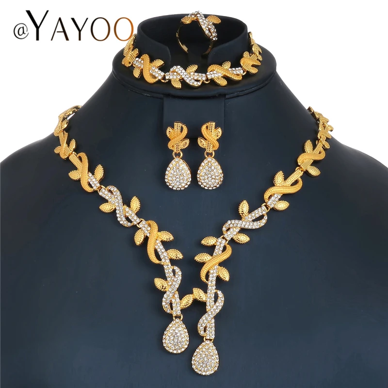 

AYAYOO Jewelry Sets For Women African Beads Jewelry Set Plant Gold Color Indian Jewellery Wedding Luxury Dubai Jewelry Sets