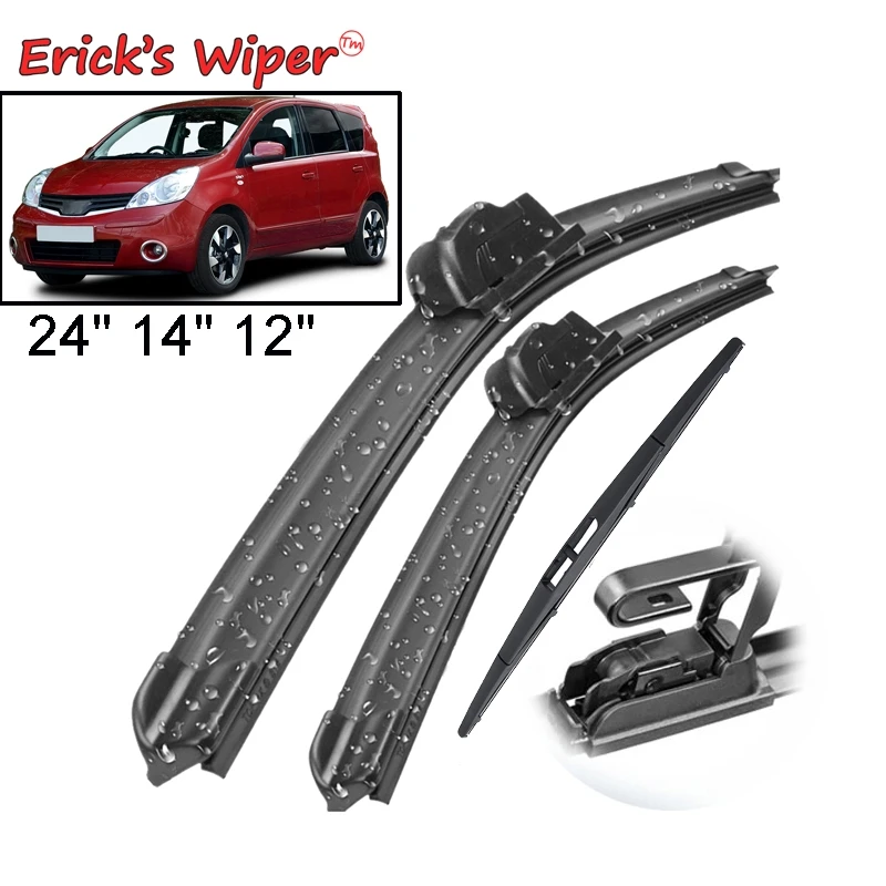 

Erick's Wiper Front + Rear Wiper Blades Set Kit For Nissan Note MK1 2004 2005 -2013 Windshield Windscreen Rear Window 24"14"12"