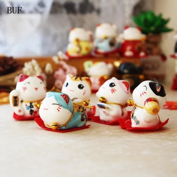

BUF 5Pcs/Set Japan Style Ornament Statue Ceramic Oriental Luck Cat Figurine Handmade Home Decoration Accessories