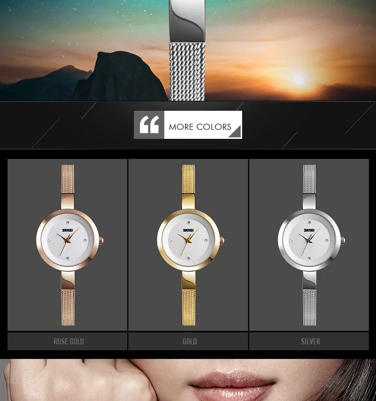 SKMEI, кварцевые часы с браслетом, женские часы из нержавеющей стали, модные простые наручные часы, Relogio Montre Femme 1390