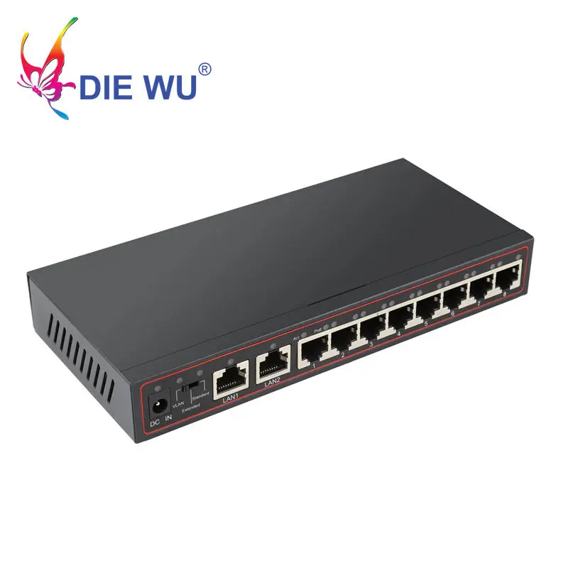 Diewu 10 Порты и разъёмы Poe коммутатора Ethernet сетевой коммутатор 10/100 Мбит/с концентратор 8 Порты Poe выключатель инъектор для Ip Камера(штепсельная Вилка европейского стандарта