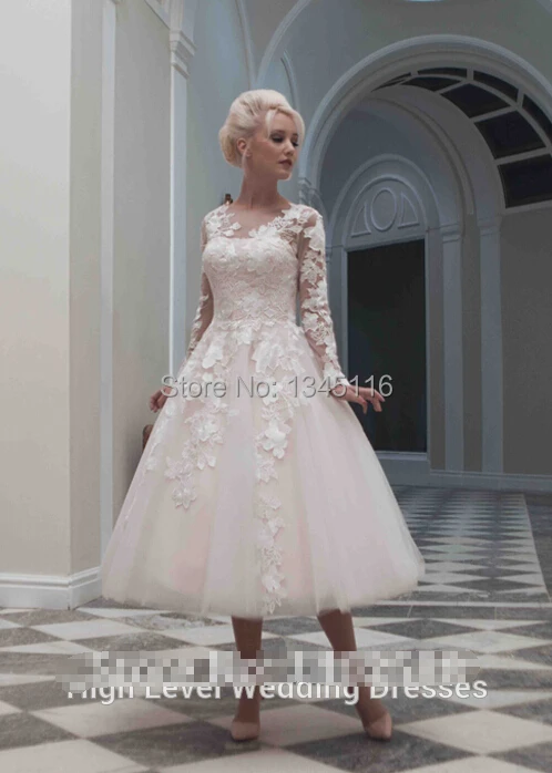 Vintage 1920 S Style Long Sleeves Ball Gowns Wedding Dress Tea