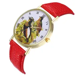 Vitage кожаный ремешок кварцевые часы птицы узор циферблат наручные часы модная популярная пару часов