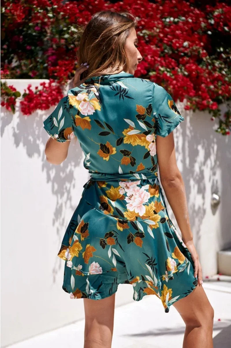 New Summer jumpsuit bodysuit Women Spring and summer V-neck short-sleeved waist with ruffled print femme playsuit New Summer jumpsuit bodysuit Women Spring and summer V-neck short-sleeved waist with ruffled print femme playsuit