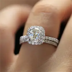 Элитный бренд мода 2 шт./компл. серебро Цвет Свадебный комплект кольцо для Для женщин с Кристалл Циркон Свадебные украшения высокое качество