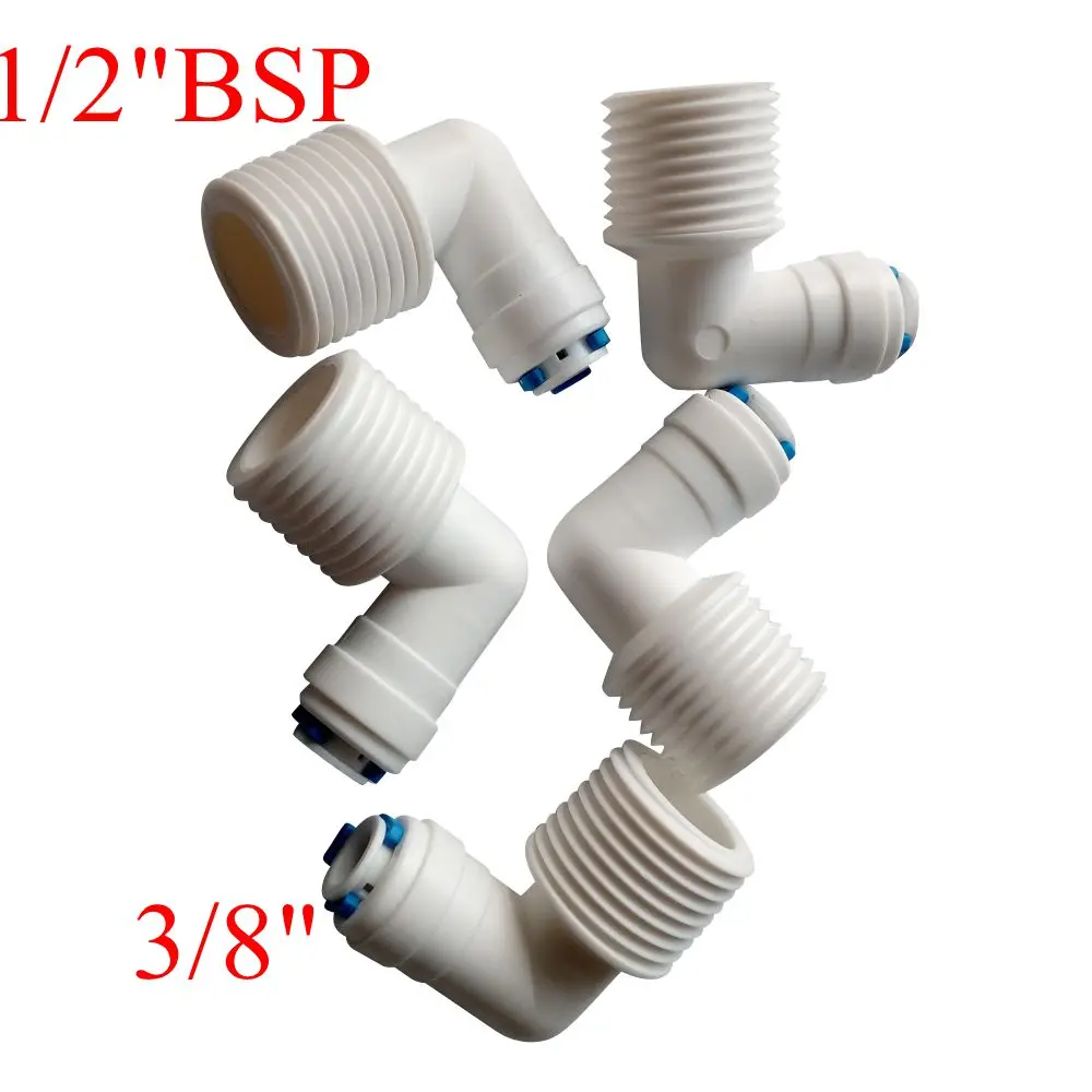 

5pcs 3/8" OD 1/2" BSP Male Elbow Quick Connector RO Water Purifier Reverse Osmosis Aquarium System Connector Fitting ROME-4-3