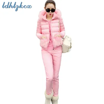

Women's Sets Three Piece Sets Winter Down Jacket 2019 Spring New Korean Office Lady Short Slim Coat Sweatshirt and Pants CX620
