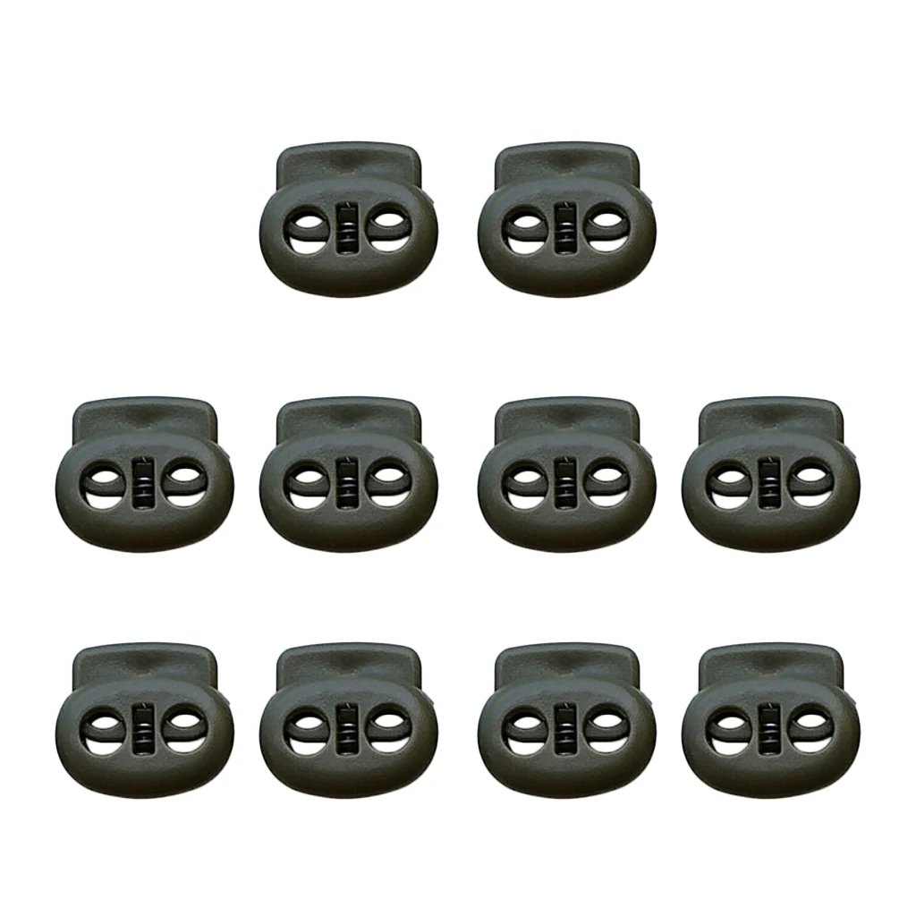 MagiDeal 10pcs Plastic Cord Lock Stoppers Dual Hole Spring Stop Toggle Stopper for Cord Drawstring 5mm Tent Accessories 