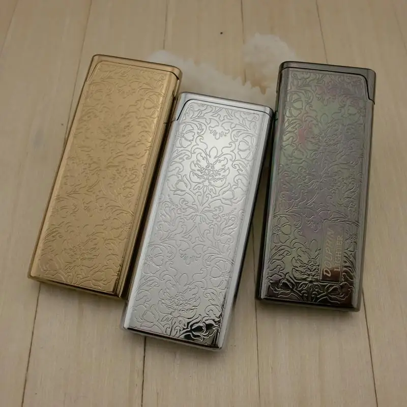 

High-grade torch metal rich flower cigarette lighter Gas refillable Ultra thin windproof lighter Portable Flame DOL-100