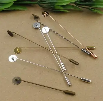 

100pcs 10mm round pad hat pins brooch long stick pin lapel pin base setting diy (many color can choose)