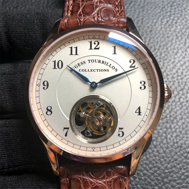 Роскошные мужские механические часы от ведущего бренда Tourbillon, модные мужские часы из натуральной крокодиловой кожи с турбийоном, водонепроницаемые часы 50 м, 1963