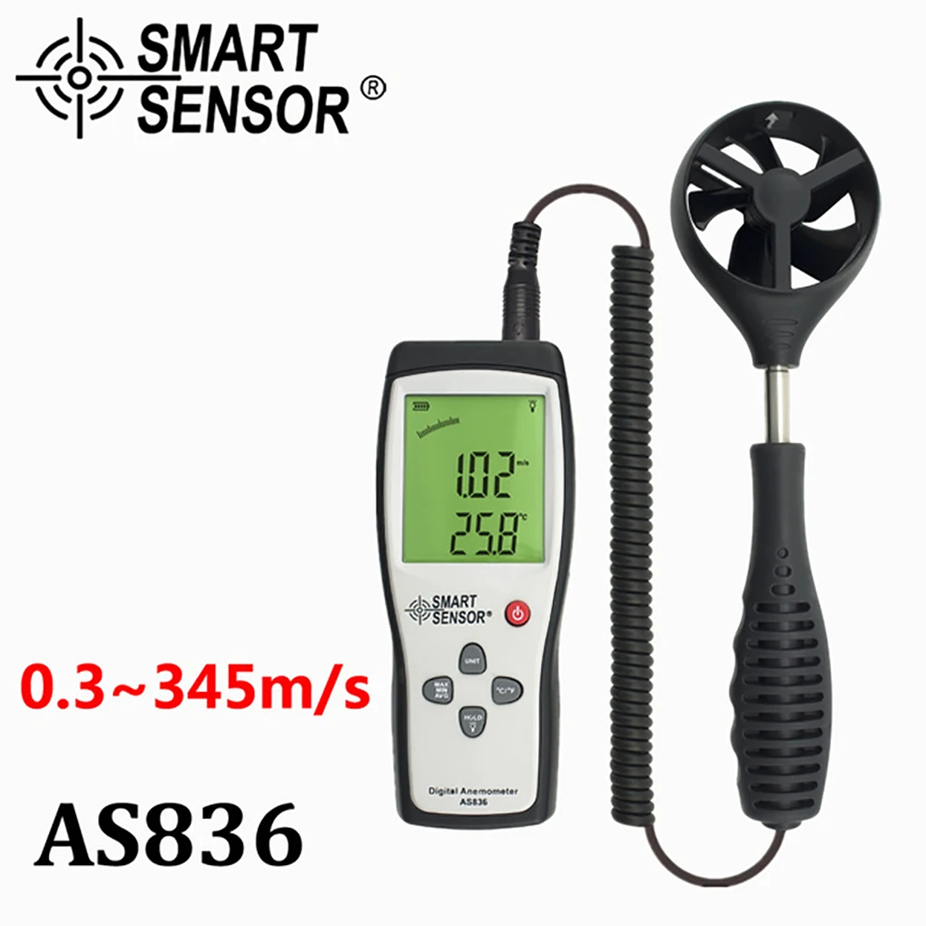 

SMART SENSOR AS836 Portable Air Flow Meter Anemometer 45m/s Relative Air Temperatur Tester Air Wind Velocity Windmeter