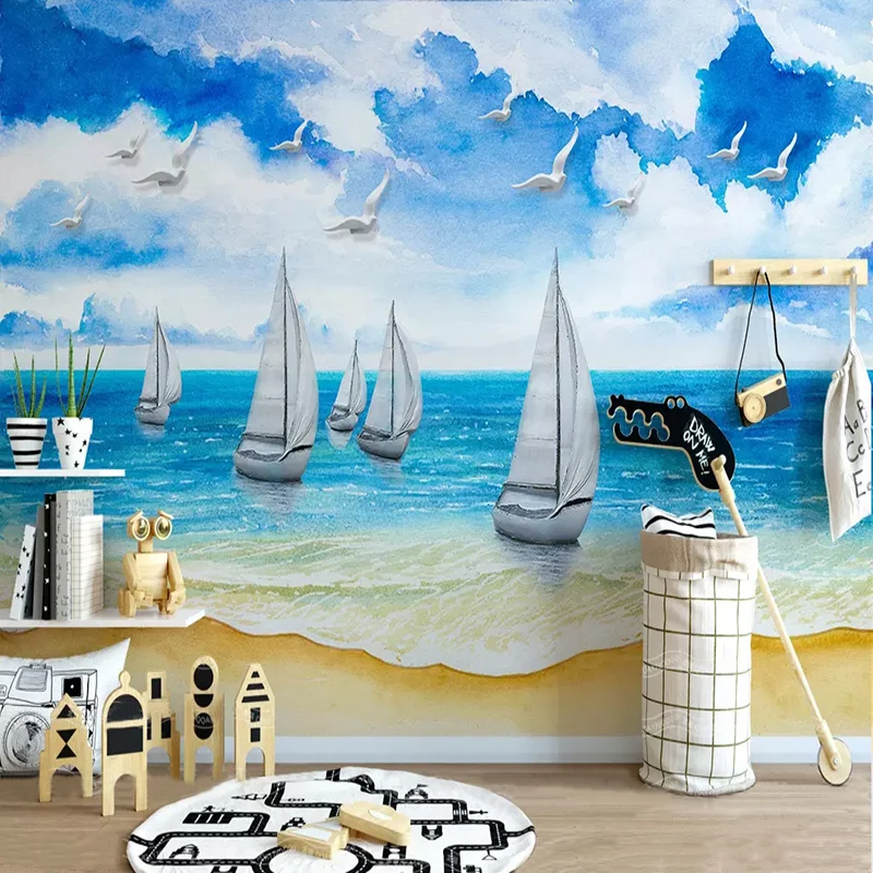 

Custom Murals Wallpaper 3D Sea Sailing Boat Landscape Photo Wall Painting Living Room Kid's Bedroom Background Wall Covering 3 D