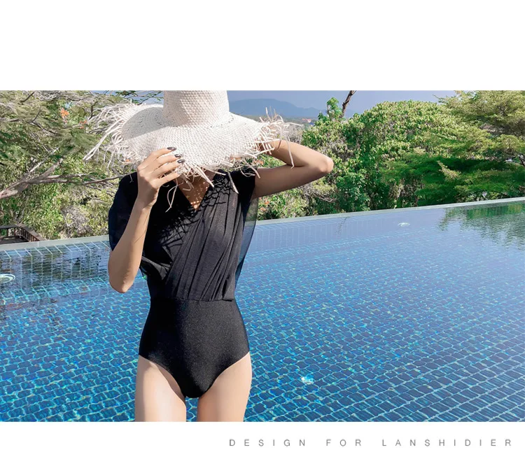 Одна деталь купальный костюм Для женщин бикини цельные 1 в Корейском стиле, Новое кружевное черное многолюдных обратно полиэстер пляжное платье Sierra Surfer
