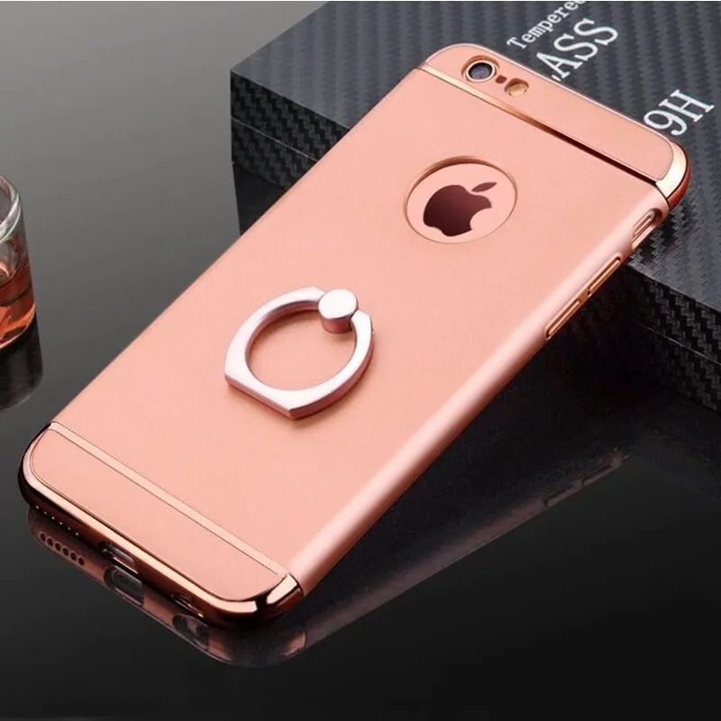Luxury Electroplated Armor Case For iPhone 7 8 6 6s Plus 5 5s SE 3in1 Stage Hard PC Cover With Finger Ring Protective Coque Capa | Мобильные