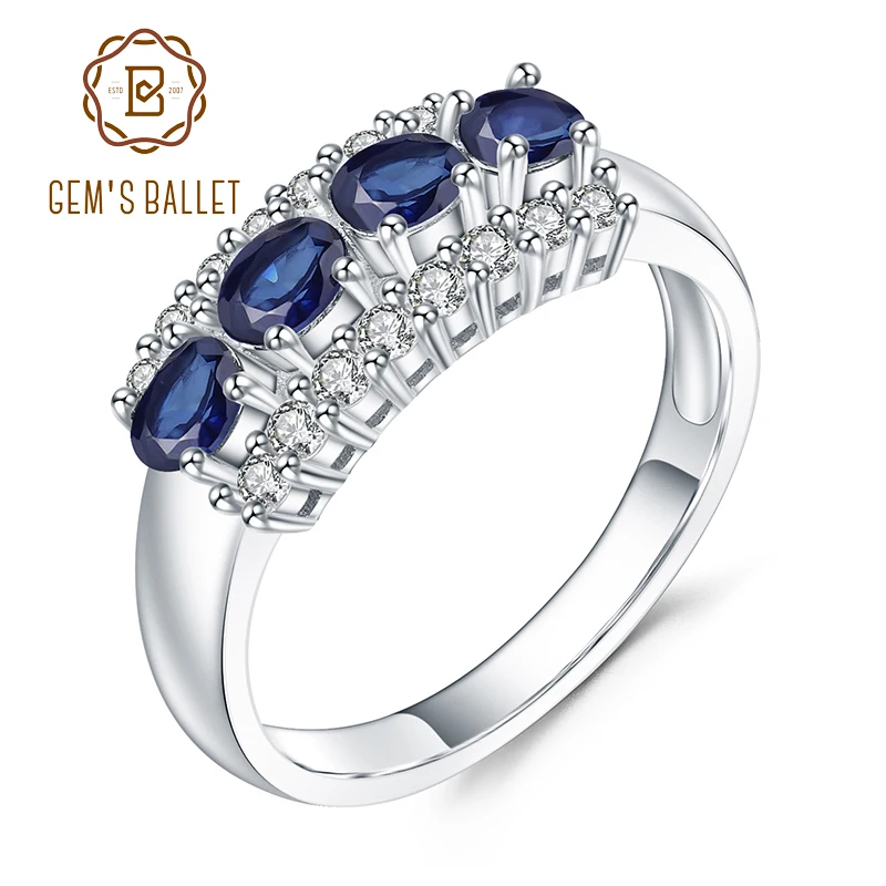 GEM'S BALLET 0.92Ct Natural Blue Sapphire Gemstone Ring 925 Sterling Silver Wedding Band Rings For Women Valentine's Day Jewelry GEM'S BALLET 0.92Ct Natural Blue Sapphire Gemstone Ring 925 Sterling Silver Wedding Band Rings For Women Valentine's Day Jewelry