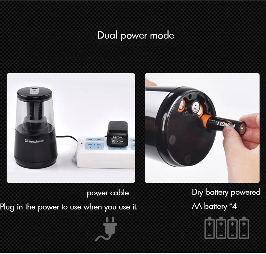 Электрическая точилка для карандашей сверхмощное спиральное лезвие быстрая заточка, автоматический упор для цветных карандашей(6-8 мм) кабель питания, работа от аккумулятора