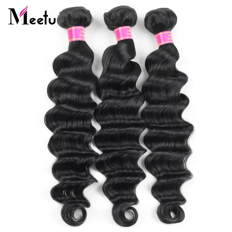 

Meetu Loose Deep Wave Bundles 100% Human Hair Extensions 1/3/4 Bundles Deal Non Remy Brazilian Hair Weave Bundles Natural Color