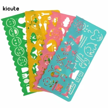 

4pcs/set Cute Plastic Art Graphics Drawing Template Ruler for Student Kids Children Stationery Assorted Color Randomly