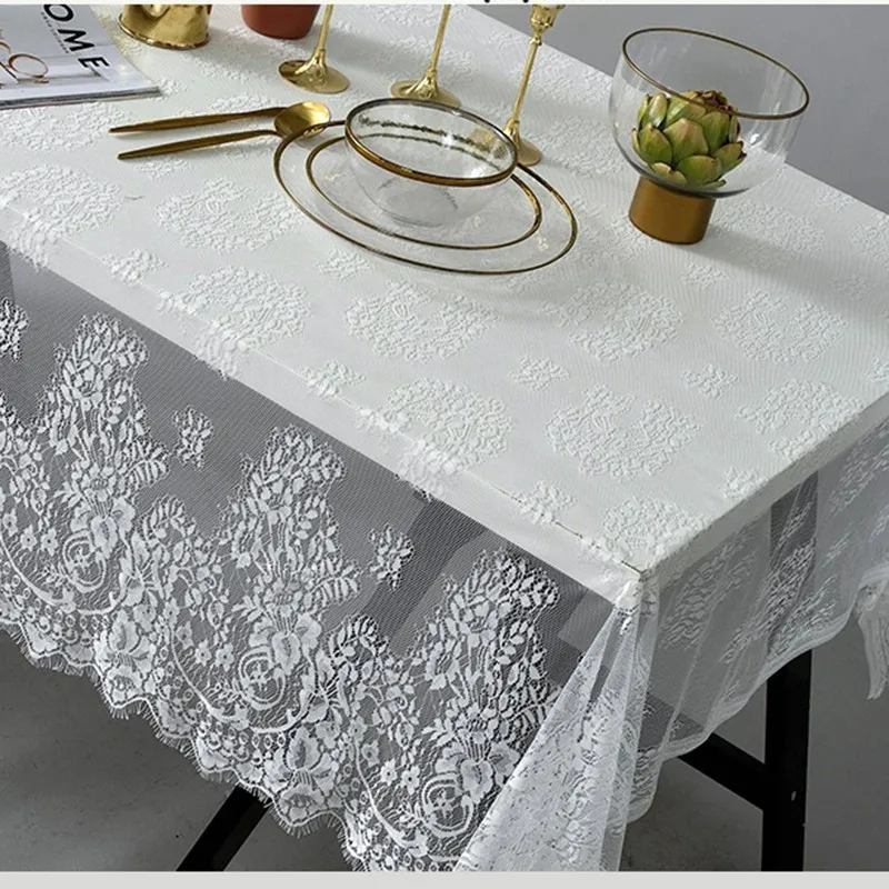 

Luxury White Black Lace Tablecloth Embroidered Floral Flower Table Cloth Wedding Modern Dining Table Cover Home Textile Decor