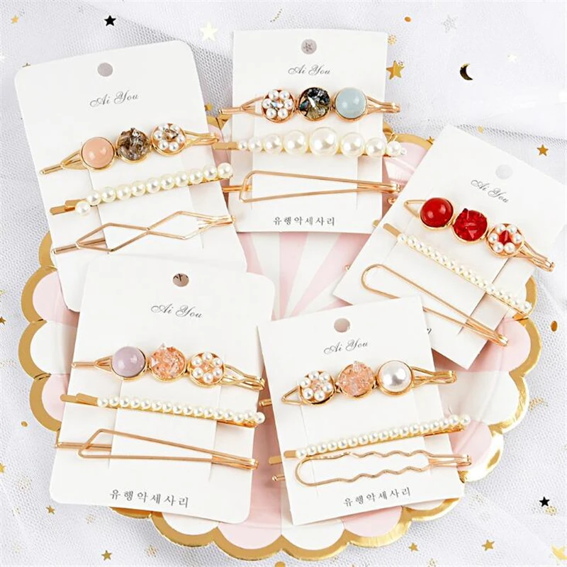 

3 pcs/set Korean Pearls Rhinestone Hair Clips For Women Girls Elegant Headwear Gold Fashion Styling Handmade Hair Accessories