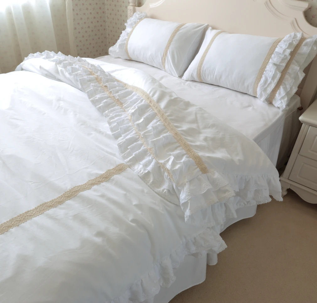 

Pure cotton bedding set white lotus leaf embroidered lace