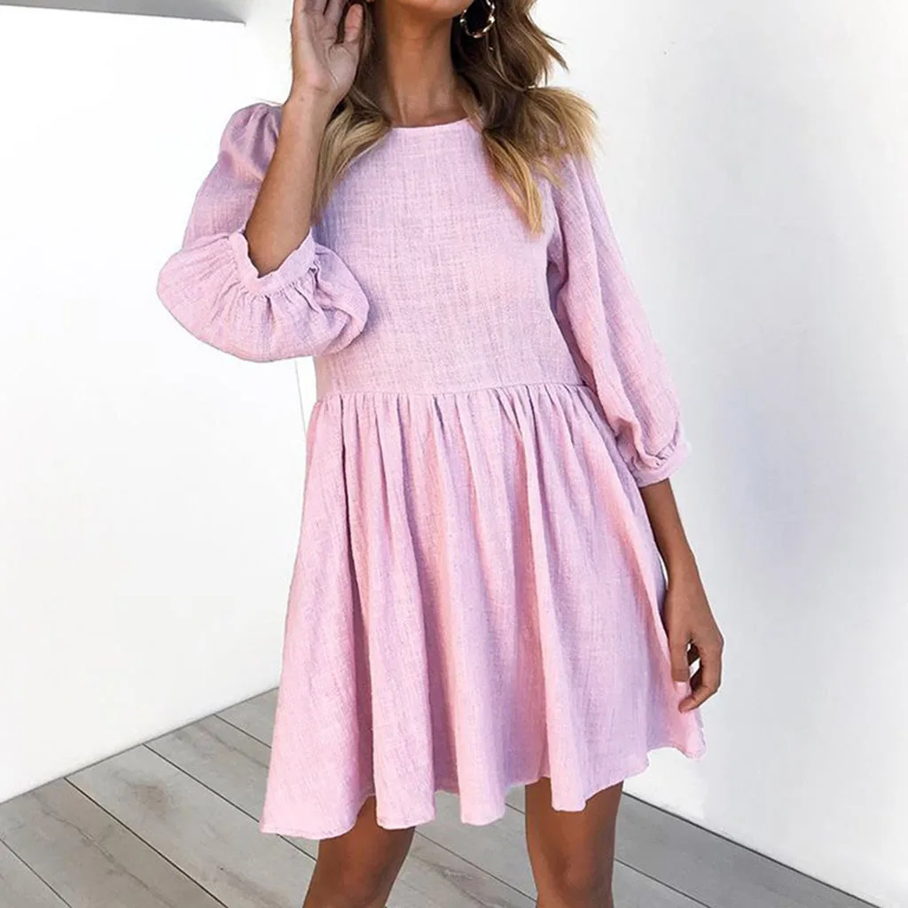 

Women's Dresses Autumn Spring Dress For Women Women Solid Color Round Neck Half Sleeve Dress Evening Party Mini Dress