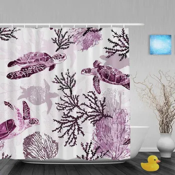 

Cute Turtle And Seaweed Decor Bathroom Shower Curtain Sea Creature Shower Curtains Waterproof Mildew Polyester Fabric With Hooks