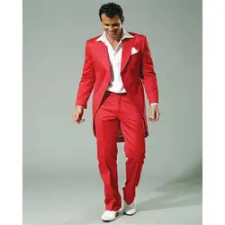 Стильный красный мужской костюм с длинной курткой Лучшие мужские s костюмы для свадьбы красивые мужские шоу смокинги (куртка + брюки)
