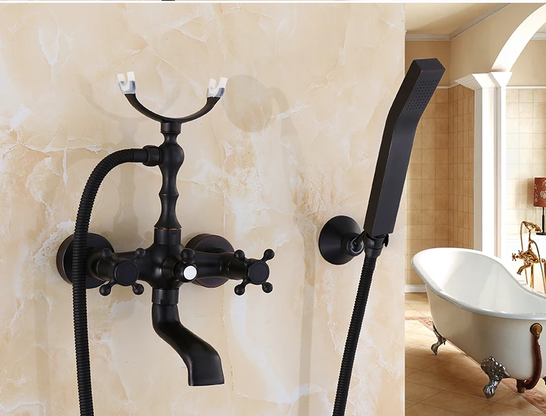 Новое поступление настенный Античный Черный Масляный матовый смеситель для ванной с ручной душевой Смесители для ванной и душа torneiras