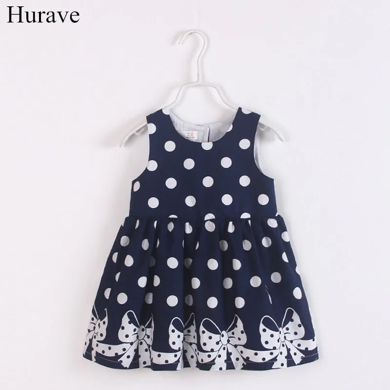 

Hurave Baby Girls Sleeveless Dress Clothes Children Polka Dot Bows Dress Clothing Kids Circle Collar Casual Dress For 2-7 Years