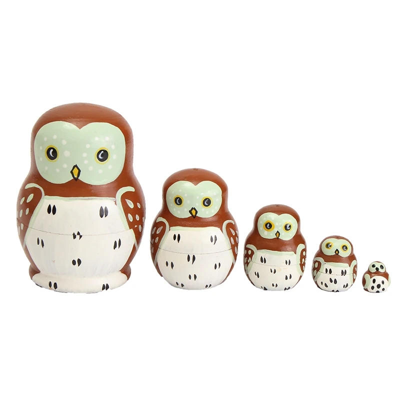 

5pcs/set Owl Wooden 5 Layer Nesting Doll Ornaments Figurines DIY Handmake Crafts Kids Decoration Gift For Children