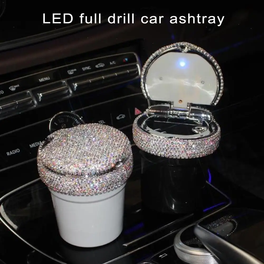 

Portable 2019 Car Ashtray Rhinestone LED Lamp Car Studded Ashtray With Led Lamp Easy To Use Car Supplies Easy To Use