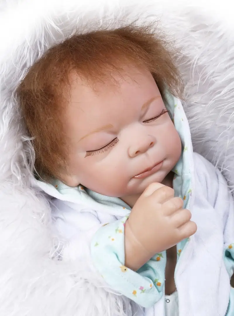 50CM full body silicone reborn dolls/100-reborn-babies   closed eyes rooted hair boneca reborn realista children birthday gift