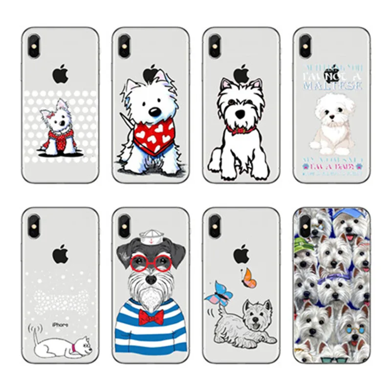 

Encantador dos desenhos animados cao Westie Magro caso de telefone de silicone Macio Para iPhone 5 6 7 8 Plus Mais X XR Xmax