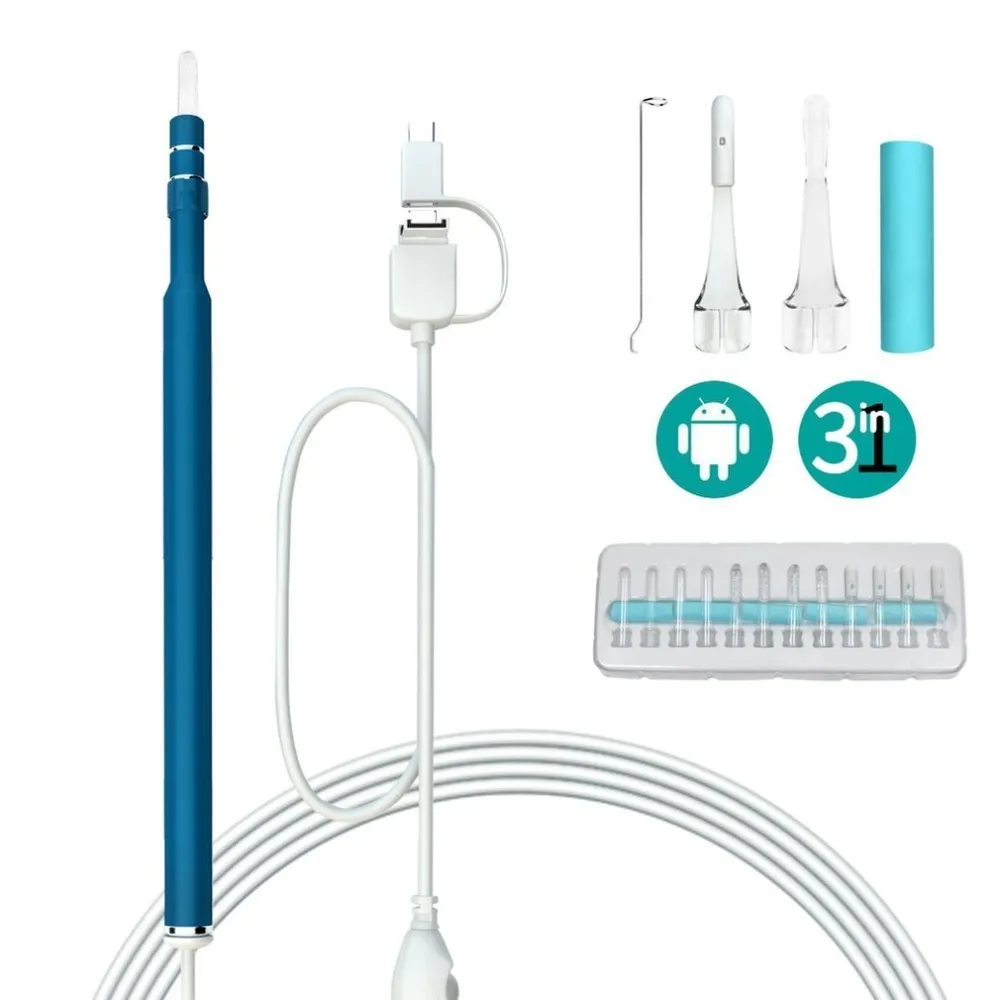 3-в-1 для чистки ушей эндоскоп 5,5 мм Визуальный Инструмент для чистки ушей USB палочка для ушей уши чистящий инструмент диагностики Ушная палочка с сумкой в комплекте