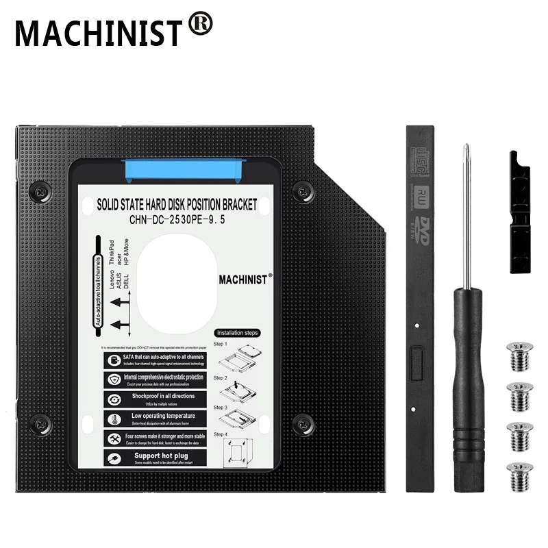 

MACHINIST 9.5mm HDD caddy aluminum optibay SATA3.0 Hard Disk Drive enclosure DVD adapter 2.5" SSD For Laptop CD-ROM Optometrist