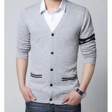 Модные мужские свитера, мужской зимний Кардиган с v-образным вырезом, мужской вязаный свитер, Тонкий Повседневный свитер, брендовый кардиган