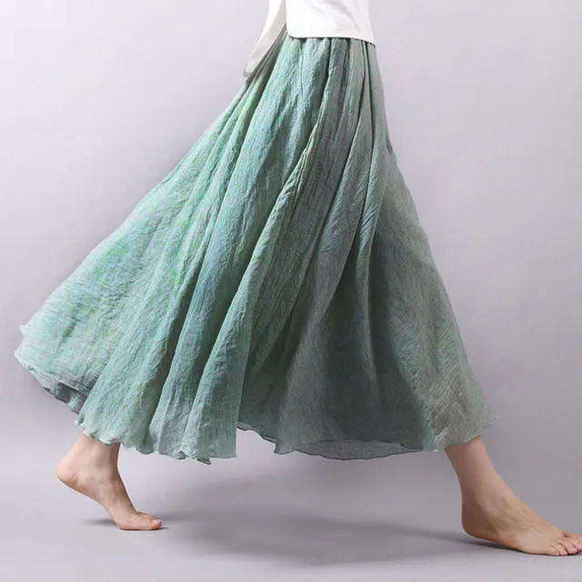 2018 Fashion Casual Women Cotton Linen Summer Skirts Elastic Waist