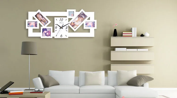 New Black Multi Picture Photo Frame Wall Clock 8