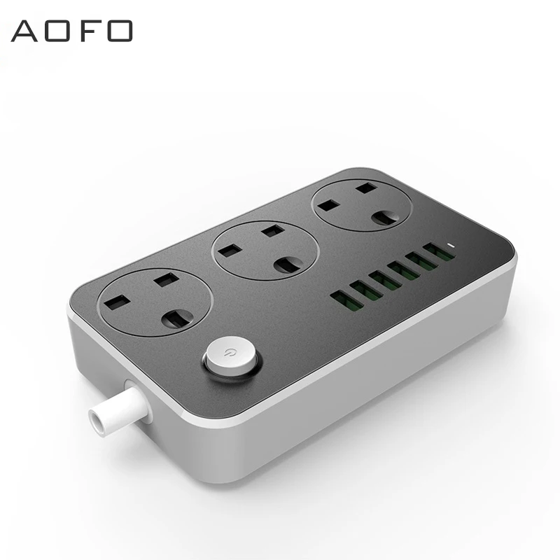 Power socket with 3-way socket 6 USB ports Surge protection power board with 2M thick extension cable Smart USB charger