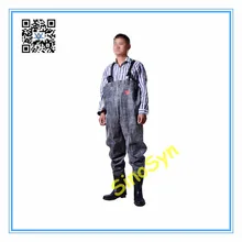FQ1726 Rubber Safty Chest/ Waist Wader Pants Protective Working Fishery Men Boots-Double Gum Red Black