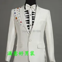 Мужской цветной горный хрусталь бисером белый смокинг куртка/сценическое представление/пиджак для вечеринок/только куртка/может таможня Размер