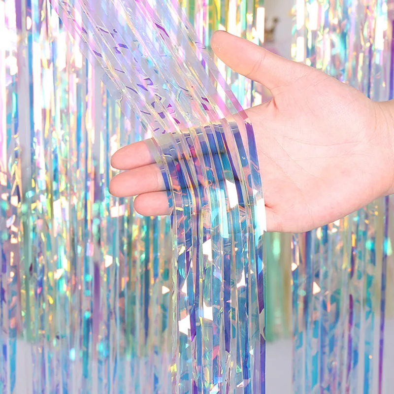 

1M 2M 3M Rainbow Glitter Foil Tinsel Fringe Curtain Birthday Party Decoration Wedding Photography Backdrop Curtain Photo Props