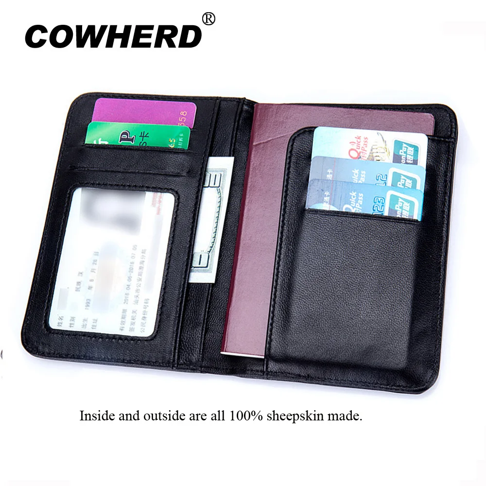 Cowherd Pure Manual Weaving Sheepskin Leather Men Women Passport Cover