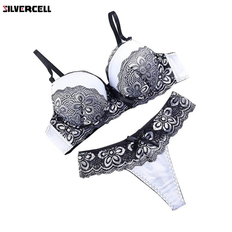Thong Bra Set Push Up Lace Women Underwear Panty Set Set Hollow Out G String Embroidered Bra
