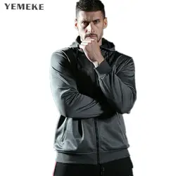 YEMEKE новые зимние Фитнес толстовки брендовая одежда Для мужчин с капюшоном пуловер Повседневное Толстовка мышцы Для мужчин Slim Fit Куртка с