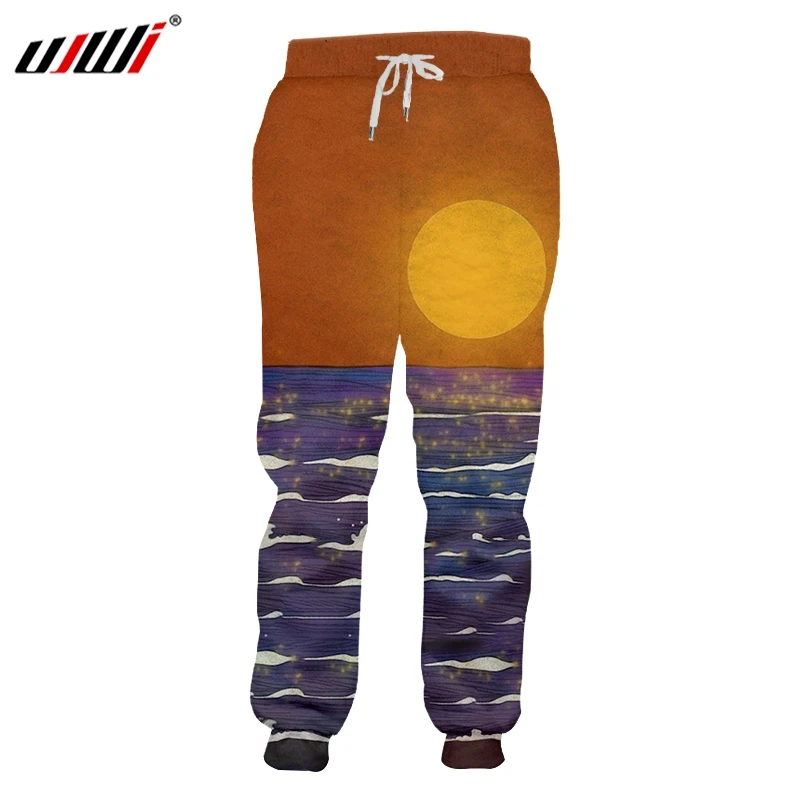 UJWI мужские спортивные брюки большого размера повседневные Брендовые брюки Бесплатная доставка 3D печать закат и морской пейзаж