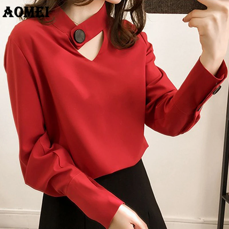 

Women Blouse Tops Shirts Classy 2019 Spring Long Sleeves Office Fashion Black Red Plus Size 4XL Elegant Ladies Female Clothes