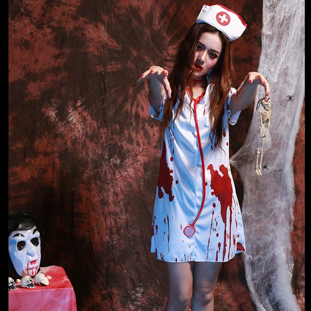 Costume di Halloween per donna donna orribile sanguinante medico